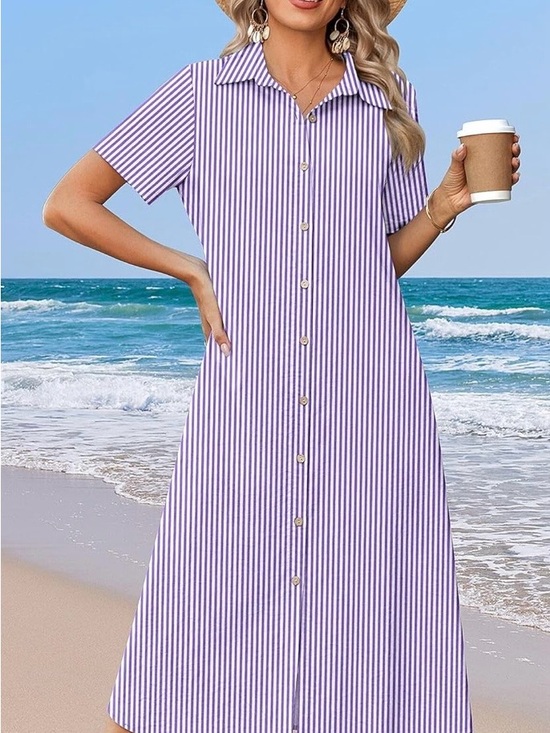 zeagoo Other - zeagoo Lavender & White Striped Button-Front Swim Coverup